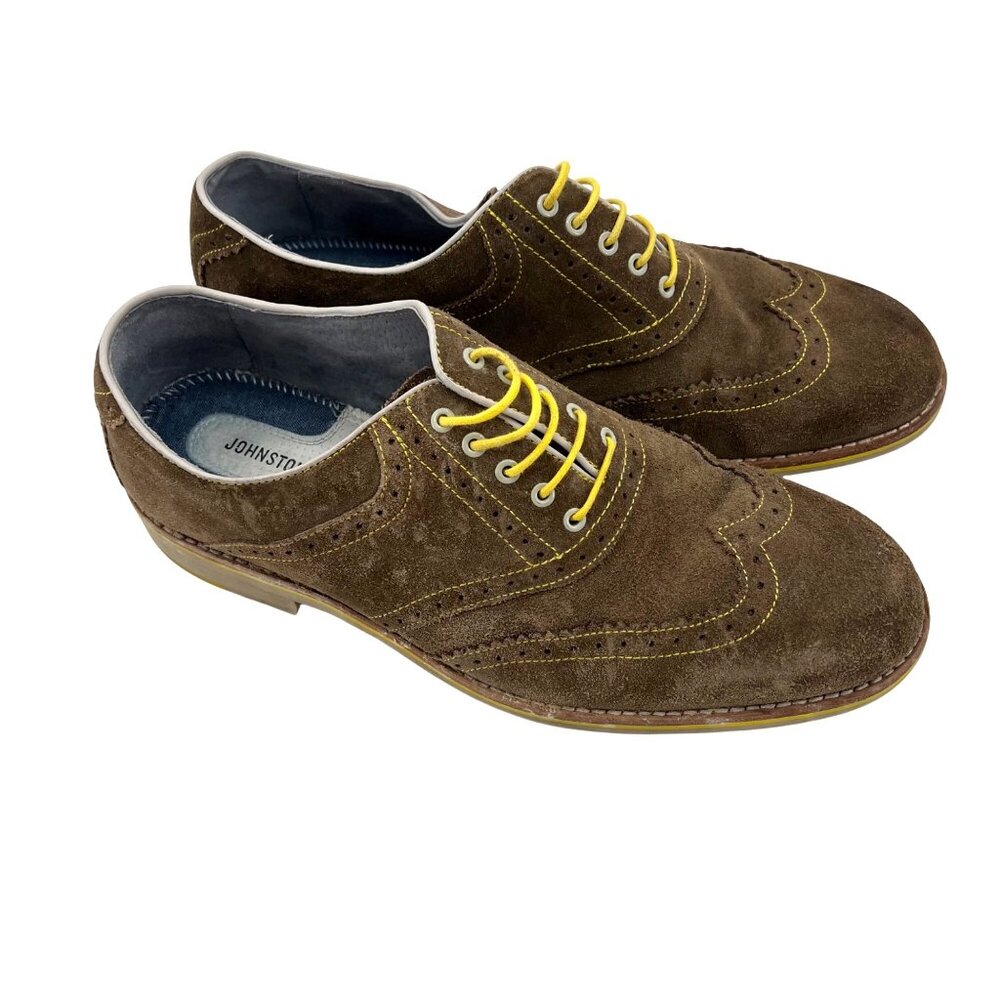 Johnston & Murphy Mens Suede Oxfords Brown W/ Yellow Laces L12 8M Sheepskin Inso